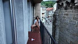Wow, my stepsister's risky balcony flash got me stunned! 😲