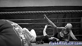 bigtitted eurobabe wrestles lesbian beauty with licking and fingering