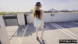 I flash my upskirt panties and fuck my ass solo in public