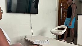 Busty nurse Tiffany deepthroats big cock for sperm sample