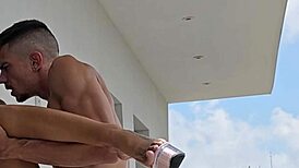 Intimate moment with tommy cabrio on the balcony observed by neighbors