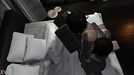 Blonde and redhead bent over for big black cock threesome.