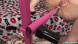 curvy bbw becki butterfly's big tits bounce as machine fucks her hard