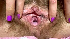 Huge Pussy Lips Rubbed To Orgasm In Hairy Clit Solo!