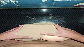 Emotional anal trailer with Candy in beige panties on desk.