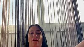 why does this busty brunette sapphire masturbate with dildo and cum?