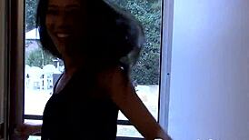 hey, watch this asian realtor slobber on my cock outside