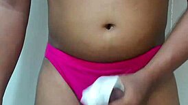 Transsexual In Erotic Panty Sniffs And Masturbates