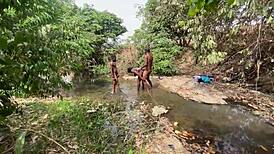 curvy ebony babe ready to be taken hard by the stream