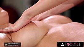 Busty Client Scissoring and Licking Masseuse's Pussy