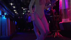 Cute teen 18+ Taya Tutsi strips nude in public at disco with her friend.