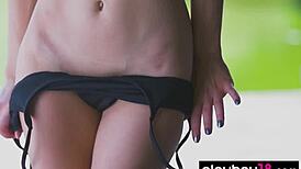 i'm this ukrainian teen gloria sol, ahh stripping naked outdoors, posing erotically with my petite tits