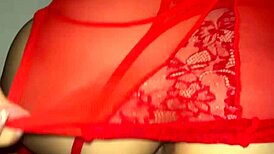 Asian amateur in red lingerie moans for double penetration