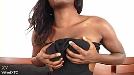 Petite babe in POV interview teases with dirty talk and foot rub