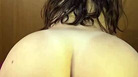 She rides in cowgirl position bent over for huge cock in her ass from POV