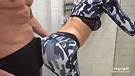 i'm a sporty teen 18+ getting oily anal and a huge load on my ass in yoga pants!