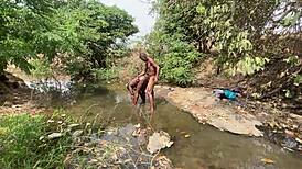 curvy ebony babe ready to be taken hard by the stream