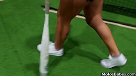 Teen brunette participates in baseball practice with Alice Thunder and Joey