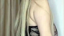 milf in see-through clothes caresses her big natural tits