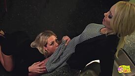 Two Sexy Blonde Lesbians Kiss And Finger Each Other's Pussies And Clits In The Kitchen After Chatting