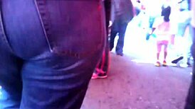 Bold milf struts her big ass in tight jeans on the street