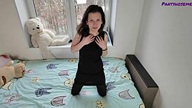 Tais Catches Boyfriend at Work, Fucks Kenneth Hard in Pantyhose, Rides Cowgirl with Wet Shaved Pussy