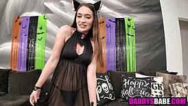 Step Dad And Step Daughter In Halloween Fishnets Fingering Blowjob Taboo Sex