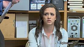 Guard catches perky teen 18+ thief on hidden cam and ass fucks her hard.