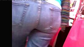 Bold milf struts her big ass in tight jeans on the street