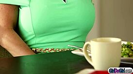 Stepmom dominates her stepteen by commanding her to lick and kiss that wet pussy in intense lesbian roleplay with big tits.