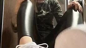 In the world of feet fetish, a girl in leather and nylon socks