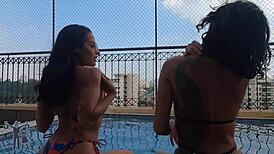 brunette latina women demonstrate self-pleasure without men