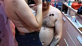 Barber Babe Showcases Her Perfect Natural Tits