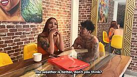 redhead step sister rides cock deepthroat style with her big ass and tits