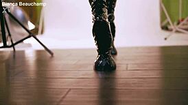 Latex Pony Embraces Roleplay in Corset and Uniform, Eager for Rewards.