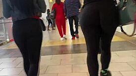 Yoga pants season with candid hidden big ass and leggings focus.