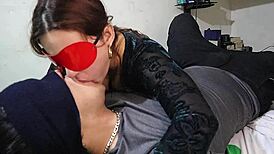 Beautiful Colombian stepsister kisses me deeply on her bed, passing saliva with tongue while shaking ass