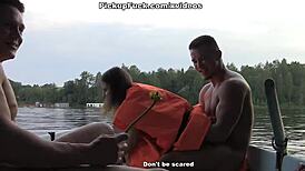 Three men pick up girl for boat threesome?