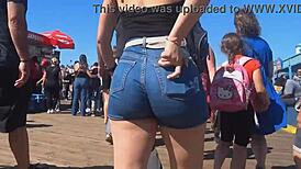 Caught a candid view of that big ass in tight shorts outdoors