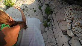 stranger on beach gets oil rub and facial cumshot