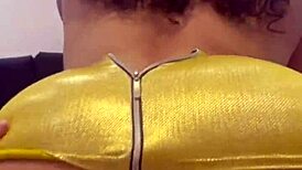 Curly Brunette Provokes Young Guy, He Eats Her Pussy and Cums Inside