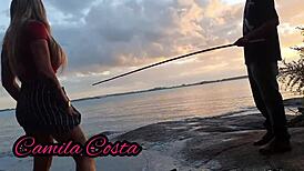 petite wife gives to unknown fisherman and gets cumshot! 😏