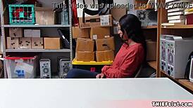 Petite Half Black Teen 18+ Caught Shoplifting, Gets Tiny Pussy Fucked in Doggystyle by Mall Cop's Big Cock