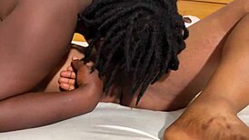 Thick ebony lesbians worship ass with strapon