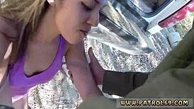 Amateur teen threesome strip search leads to outdoor fun with police uniform