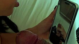 Kalena Mitrak watches follower jerk while she takes big cock doggystyle in bedroom with husband as cuckold swingers flash tan lines