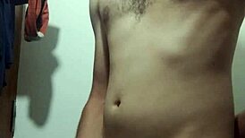 Undressing in the bathroom for solo masturbation with small waist