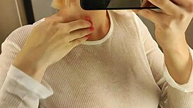 Risky fitting room masturbation with dildo fucking and fear of getting caught in public