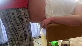 Close up office table fuck with moaning big ass vagina shaking cum on ass.