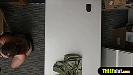 In a tense shoplifting incident, the geeky and cute teen gets caught on CCTV. Security then rough fucks her petite body in doggystyle.